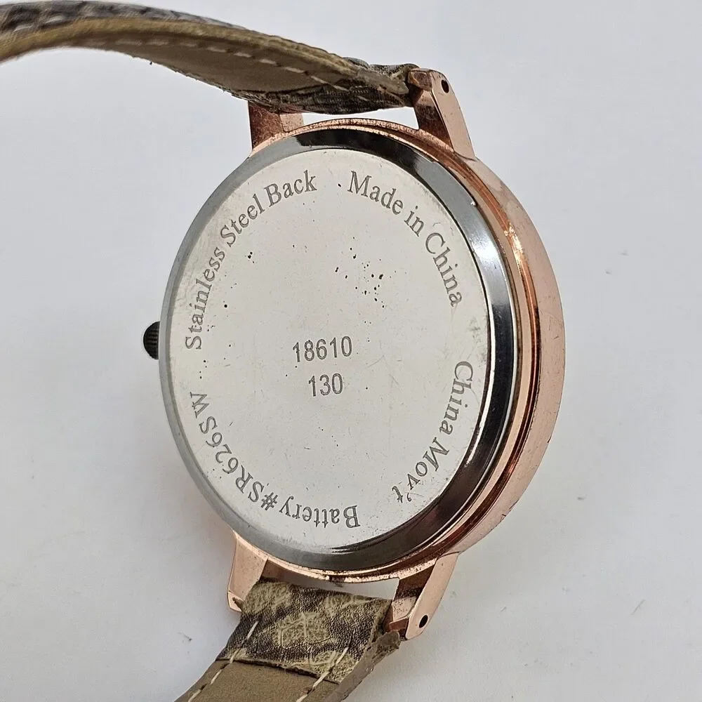 38MM Women's Watch Light Gold Dial Snake Faux Leather Bands New Battery‎